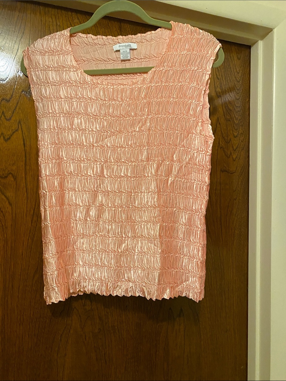 dressbarn Peach Pink Smocked Sleeveless Tank